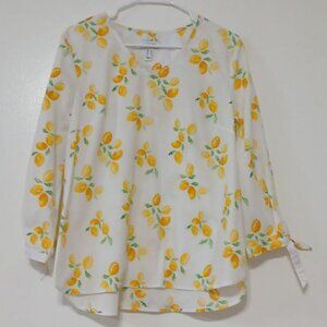 Denim & Co. Women’s Summer Blouse White Lemon Print Size M